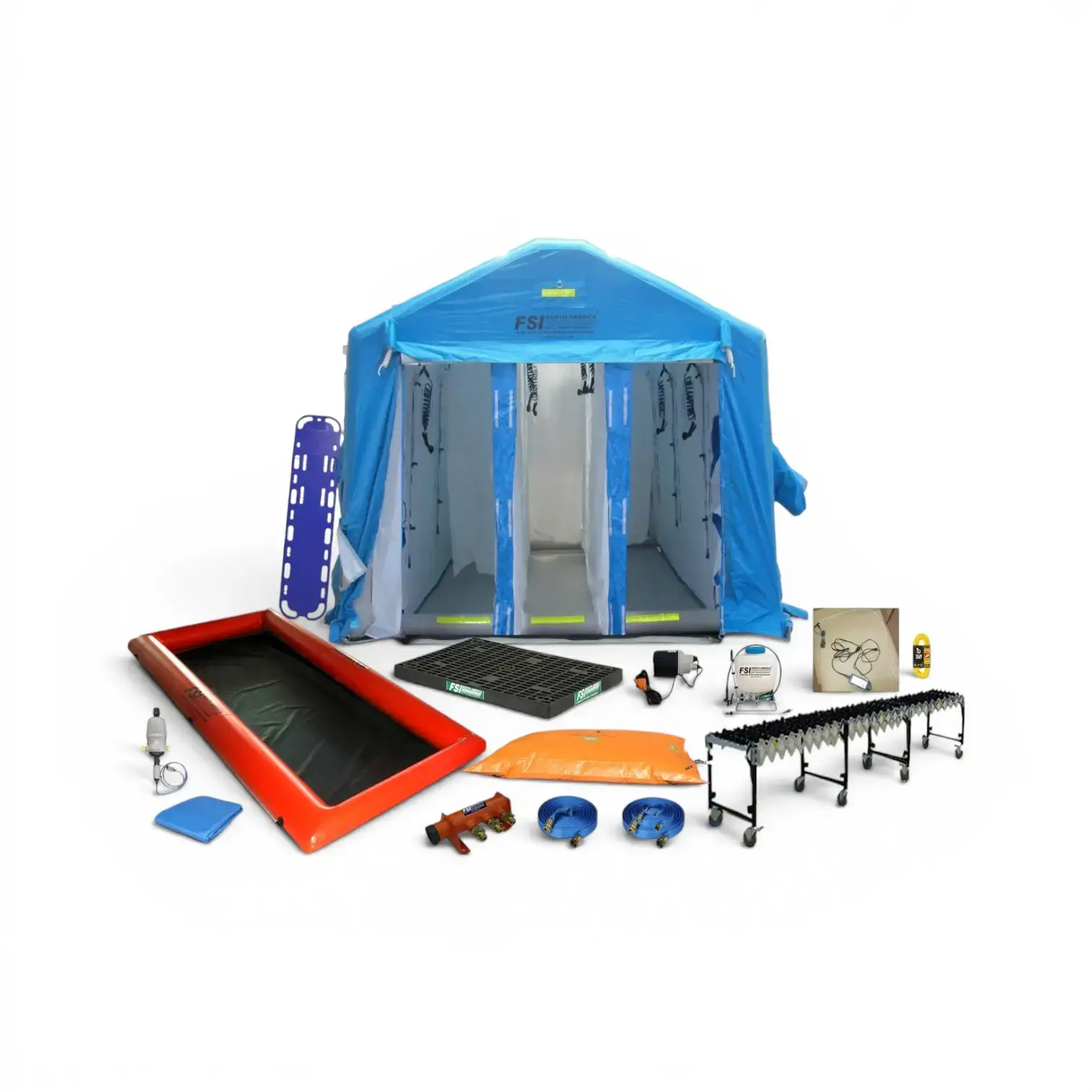 DAT3060S-SP11/19-TK-SYS-LED – MASS CASUALTY DECON SHOWER SYSTEM PACKAGE – 3 LINE, 10 AMBULATORY / 2 NON-AMBULATORY SHOWER STALLS